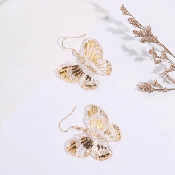 “Crystal Butterflies” Golden Bursting Explosion Wing Detailing Clear Boho Dangle - Picture 2 of 9